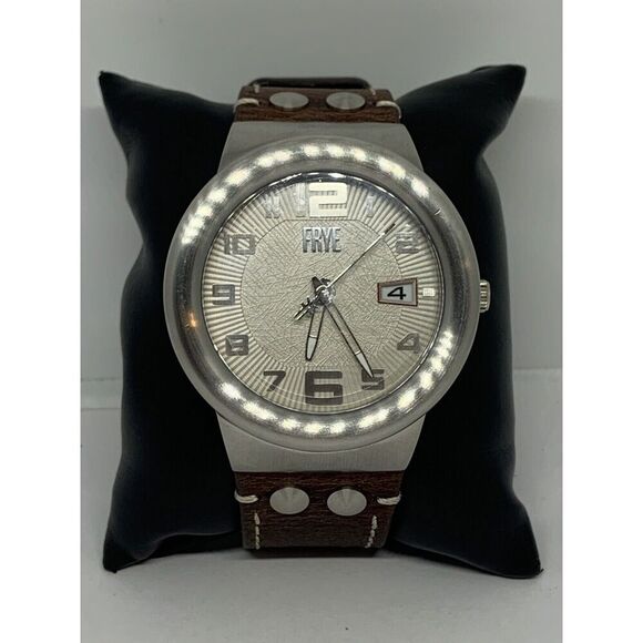FRYE FR00004-02 Men's Brown Leather Analog Cream Dial Quartz Wrist Watch LW8 - Picture 1 of 12